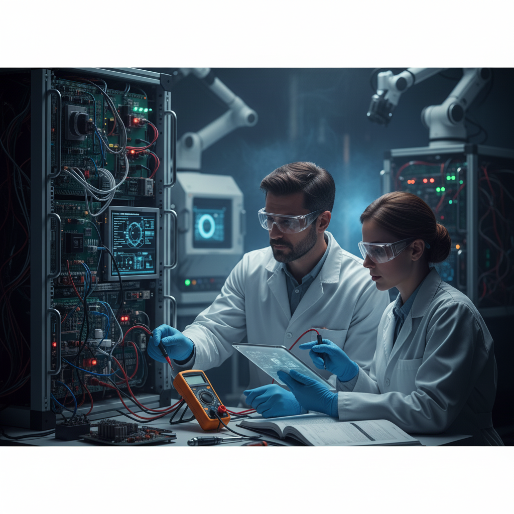 Engineer working on advanced diagnostics equipment